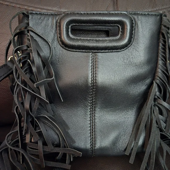 Maje Mini Black Fringe Leather Shoulder Bag - Picture 3 of 3